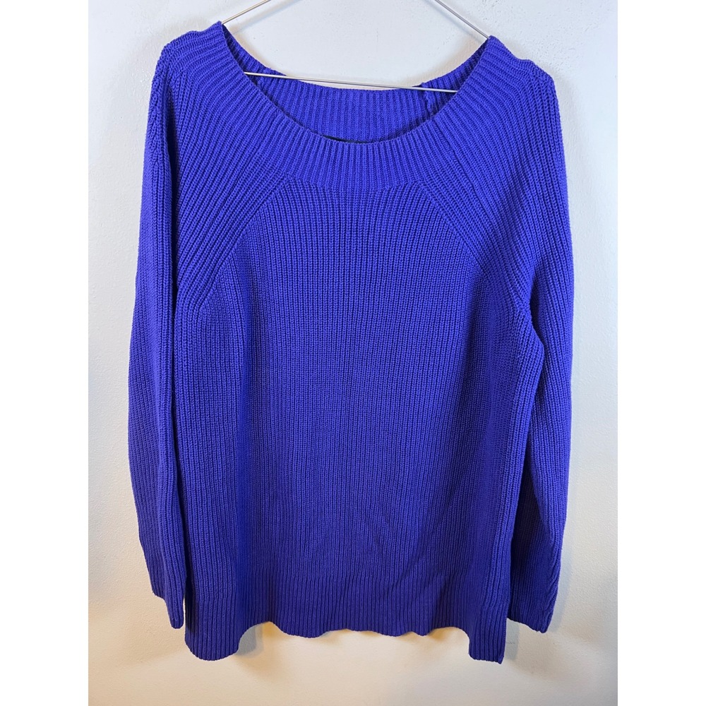 Lands End Womens Pullover Sweater Shaker Knit Blue 1X